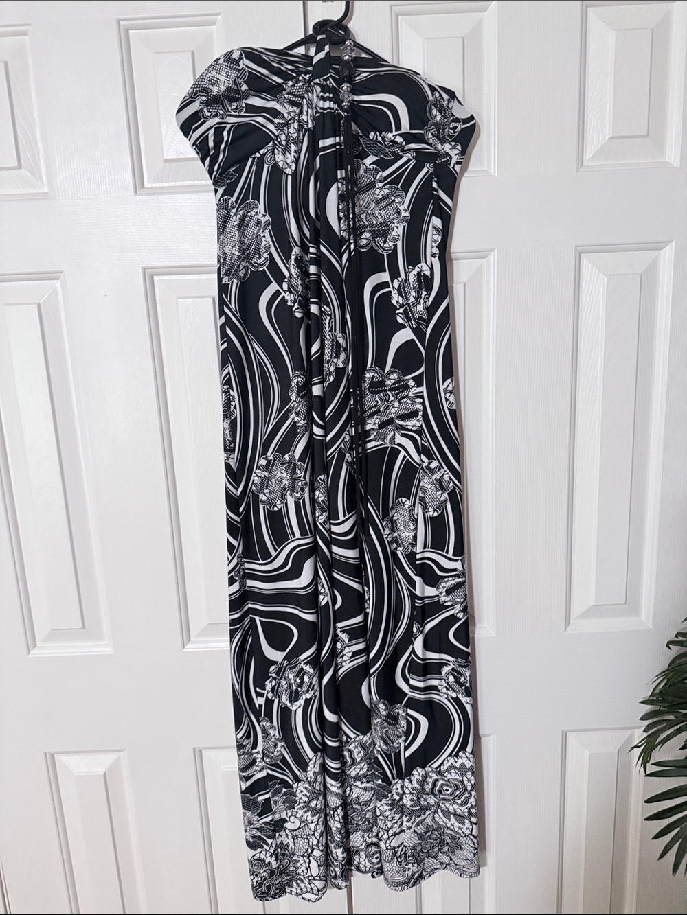 Black & White Tie Around The Neck Maxi Dress